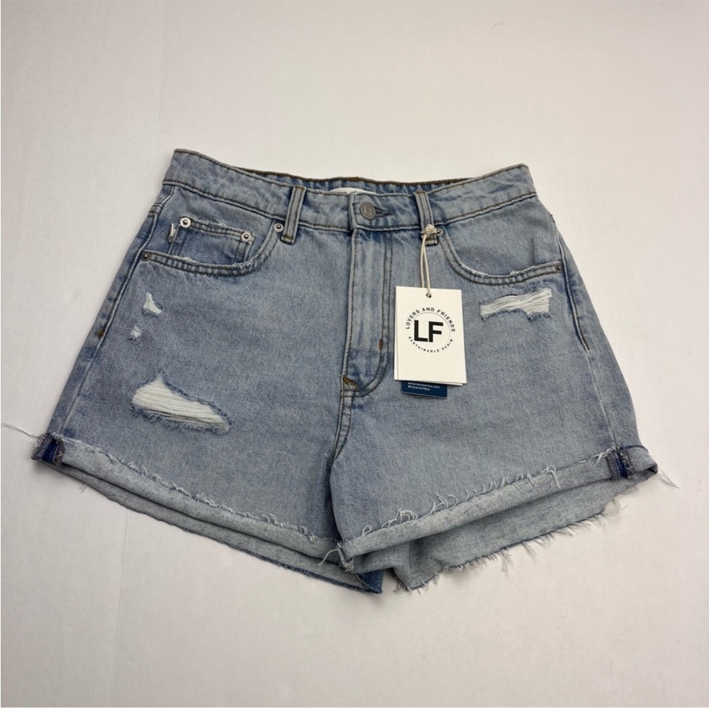 Lovers + Friends Jamie SZ 25 Blue Camellia Denim Jean High Rise Cuffed Short NEW